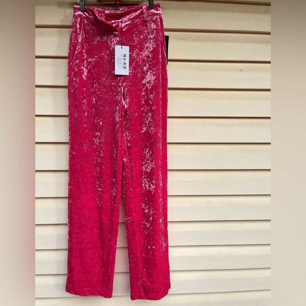 NWT NA-KD Bright Pink Crushed Velvet Suit Pants Size EU32 (See measurements) - Picture 2 of 12